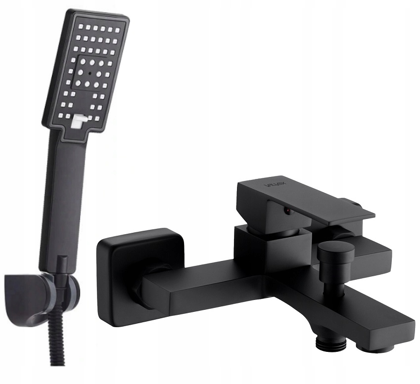 Reihe Riva jednopáková vaňová batéria nástenná čierna + Reihe Cubic CUB-ZND-BL exponovaný sprchový set